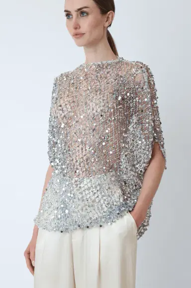Lapointe Net Mesh Sequin Cape Tee | Thumbnail 3