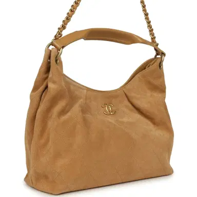 Chanel Chanel Maxi Hobo Bag Beige Suede Antique Gold Hardware | Thumbnail 2