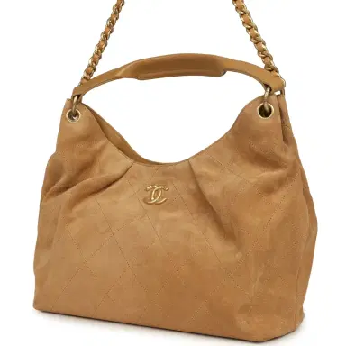 Chanel Chanel Maxi Hobo Bag Beige Suede Antique Gold Hardware | Thumbnail 5