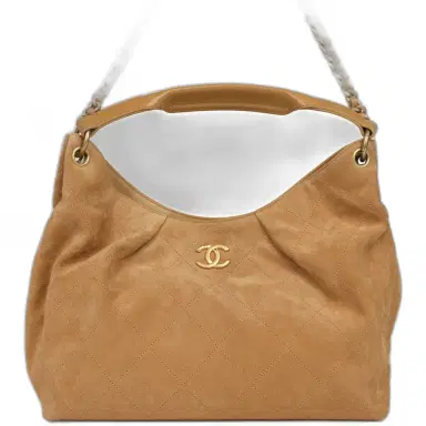 Chanel Chanel Maxi Hobo Bag Beige Suede Antique Gold Hardware | Thumbnail 1