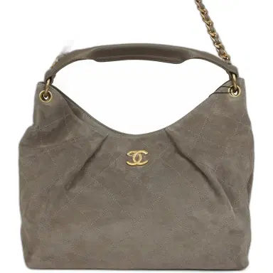 Chanel Chanel Maxi Hobo Bag Dark Grey Suede Antique Gold Hardware | Thumbnail 1 Chanel Chanel Maxi Hobo Bag Dark Grey Suede Antique Gold Hardware | Thumbnail 1