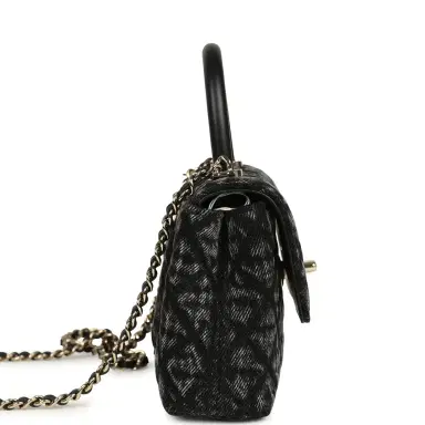 Chanel Chanel Nano Coco Top Handle Flap Bag Black Washed Denim Light Gold Hardware | Thumbnail 3 Chanel Chanel Nano Coco Top Handle Flap Bag Black Washed Denim Light Gold Hardware | Thumbnail 3