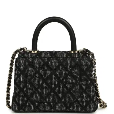 Chanel Chanel Nano Coco Top Handle Flap Bag Black Washed Denim Light Gold Hardware | Thumbnail 4 Chanel Chanel Nano Coco Top Handle Flap Bag Black Washed Denim Light Gold Hardware | Thumbnail 4
