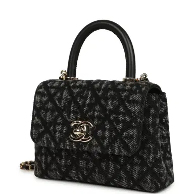 Chanel Chanel Nano Coco Top Handle Flap Bag Black Washed Denim Light Gold Hardware | Thumbnail 5 Chanel Chanel Nano Coco Top Handle Flap Bag Black Washed Denim Light Gold Hardware | Thumbnail 5