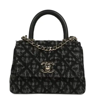Chanel Chanel Nano Coco Top Handle Flap Bag Black Washed Denim Light Gold Hardware | Thumbnail 1 Chanel Chanel Nano Coco Top Handle Flap Bag Black Washed Denim Light Gold Hardware | Thumbnail 1