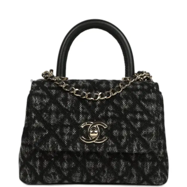 Chanel Chanel Nano Coco Top Handle Flap Bag Black Washed Denim Light Gold Hardware