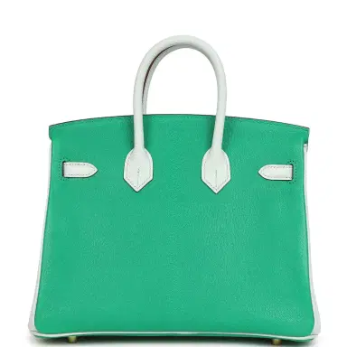 HERMÈS Hermes Special Order (HSS) Birkin 25 Bi-Color Menthe and Bleu Brume Chevre Mysore Brushed Gold | Thumbnail 4
