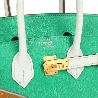 HERMÈS Hermes Special Order (HSS) Birkin 25 Bi-Color Menthe and Bleu Brume Chevre Mysore Brushed Gold | Thumbnail 7