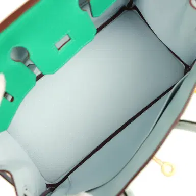 HERMÈS Hermes Special Order (HSS) Birkin 25 Bi-Color Menthe and Bleu Brume Chevre Mysore Brushed Gold | Thumbnail 8