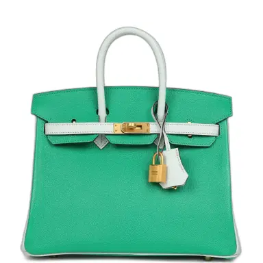 HERMÈS Hermes Special Order (HSS) Birkin 25 Bi-Color Menthe and Bleu Brume Chevre Mysore Brushed Gold | Thumbnail 1