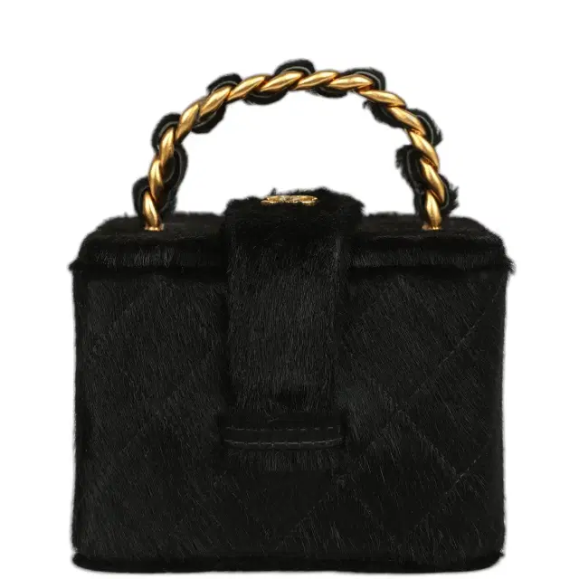 Chanel Vintage Chanel Square Vanity Box Black Pony Hair Antique Gold Hardware