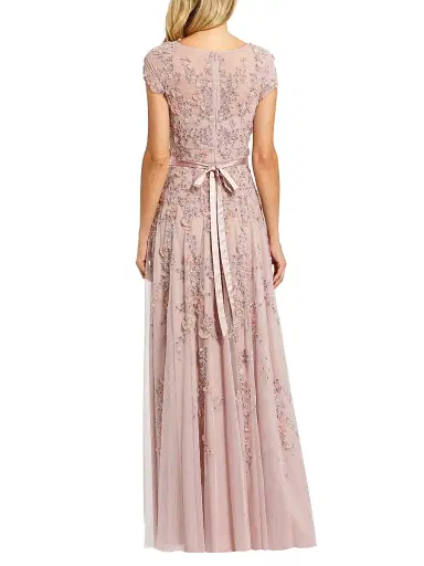 Mac Duggal Women's Petite Floral Applique Chiffon A-Line Gown - Mocha Petite 14 | Thumbnail 2 Mac Duggal Women's Petite Floral Applique Chiffon A-Line Gown - Mocha Petite 14 | Thumbnail 2