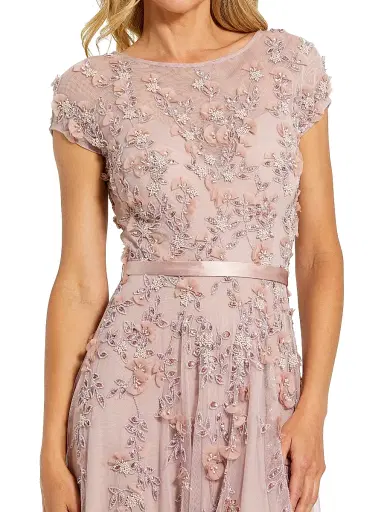 Mac Duggal Women's Petite Floral Applique Chiffon A-Line Gown - Mocha Petite 14 | Thumbnail 3 Mac Duggal Women's Petite Floral Applique Chiffon A-Line Gown - Mocha Petite 14 | Thumbnail 3