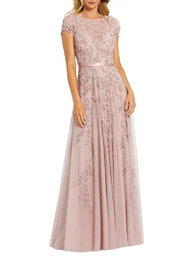 Mac Duggal Women's Petite Floral Applique Chiffon A-Line Gown - Mocha Petite 14 | Thumbnail 1 Mac Duggal Women's Petite Floral Applique Chiffon A-Line Gown - Mocha Petite 14 | Thumbnail 1