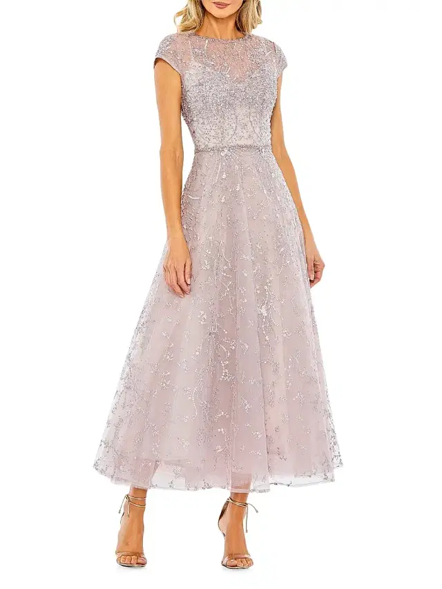 Mac Duggal Women's Petite Embellished Fit & Flare Midi-Dress - Lilac Petite 14