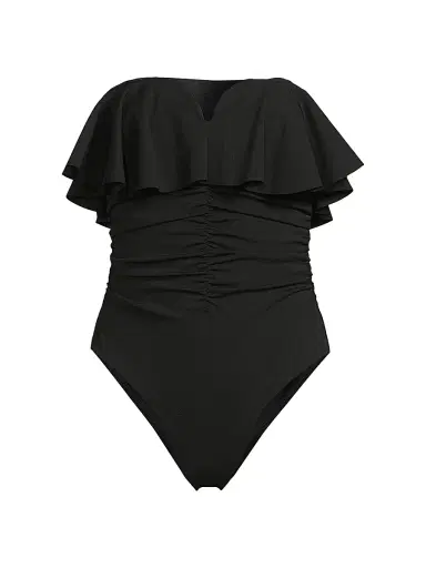 Milly Women's Glossy Strapless Ruffle One-Piece Swimsuit | Thumbnail 1 Milly Women's Glossy Strapless Ruffle One-Piece Swimsuit | Thumbnail 1