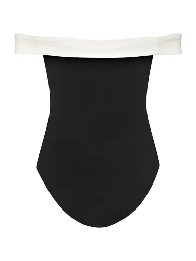 Milly Women's Off-The-Shoulder One-Piece Swimsuit - Black White - Size Large | Thumbnail 3 Milly Women's Off-The-Shoulder One-Piece Swimsuit - Black White - Size Large | Thumbnail 3
