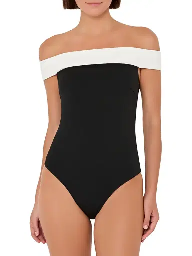 Milly Women's Off-The-Shoulder One-Piece Swimsuit - Black White - Size Large | Thumbnail 4 Milly Women's Off-The-Shoulder One-Piece Swimsuit - Black White - Size Large | Thumbnail 4