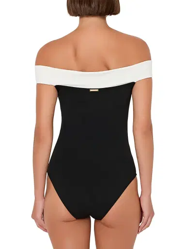 Milly Women's Off-The-Shoulder One-Piece Swimsuit - Black White - Size Large | Thumbnail 5 Milly Women's Off-The-Shoulder One-Piece Swimsuit - Black White - Size Large | Thumbnail 5