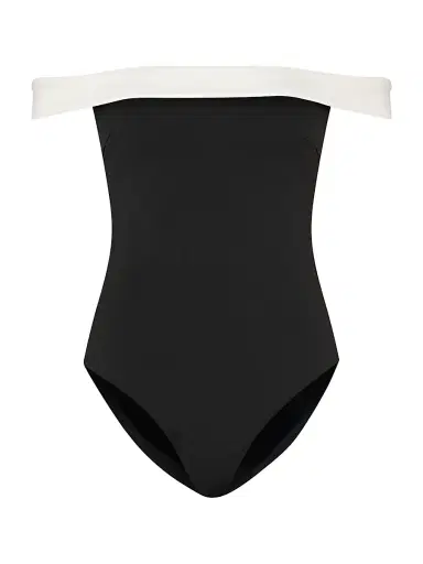 Milly Women's Off-The-Shoulder One-Piece Swimsuit - Black White - Size Large | Thumbnail 1 Milly Women's Off-The-Shoulder One-Piece Swimsuit - Black White - Size Large | Thumbnail 1