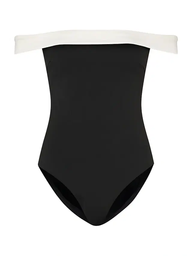Women's Off-The-Shoulder One-Piece Swimsuit - Black White