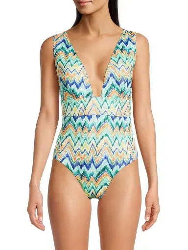 Milly Women's Chevron V-Neck One-Piece Swimsuit - Tropical Multi - Size Large | Thumbnail 3 Milly Women's Chevron V-Neck One-Piece Swimsuit - Tropical Multi - Size Large | Thumbnail 3