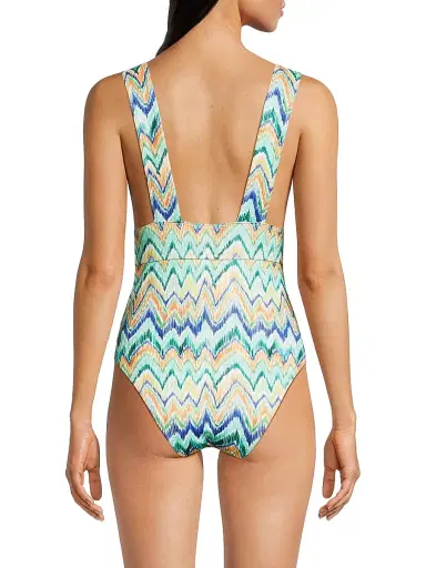 Milly Women's Chevron V-Neck One-Piece Swimsuit - Tropical Multi - Size Large | Thumbnail 5 Milly Women's Chevron V-Neck One-Piece Swimsuit - Tropical Multi - Size Large | Thumbnail 5