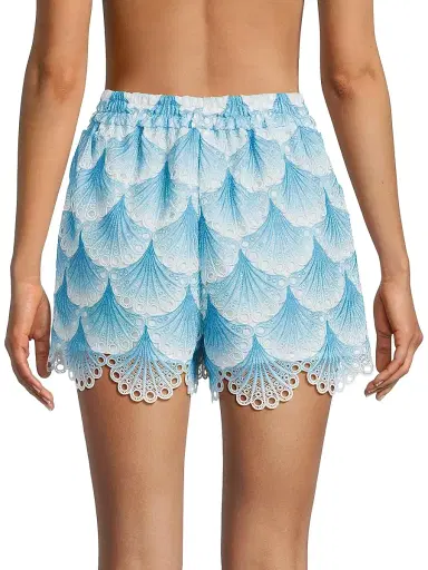 Milly Women's Bubble Wave Lace Shorts - Blue White | Thumbnail 5