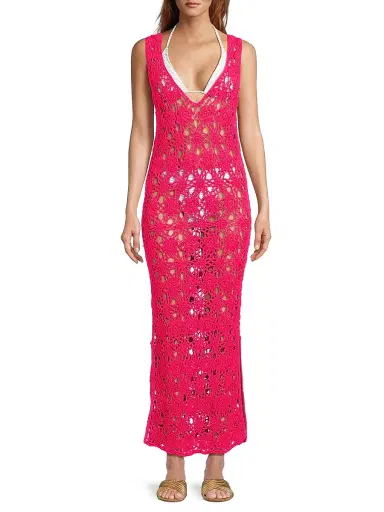 Milly Women's Floral Crochet Cover-Up Midi-Dress - Pink | Thumbnail 3 Milly Women's Floral Crochet Cover-Up Midi-Dress - Pink | Thumbnail 3