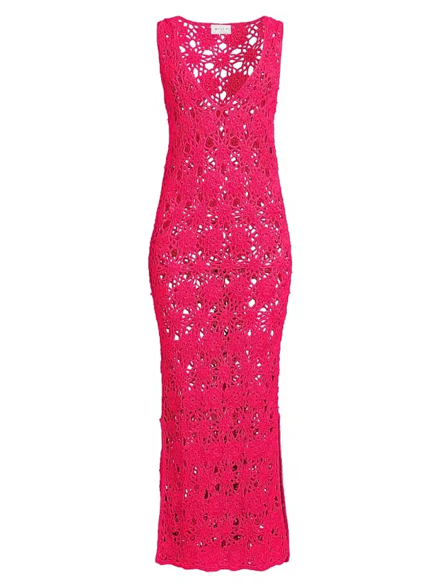 Women's Floral Crochet Cover-Up Midi-Dress - Pink
