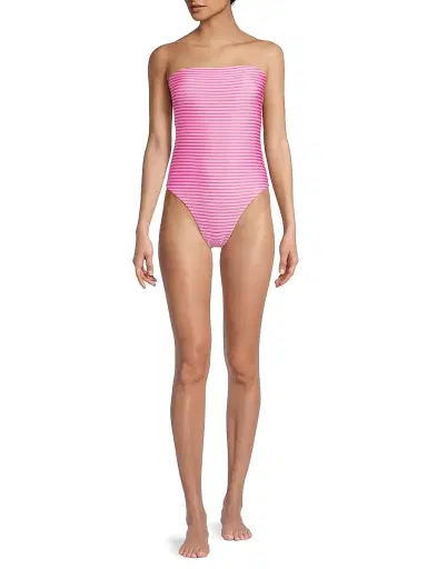 Milly Women's Striped Strapless One-Piece Swimsuit - Pink Multi - Size Large | Thumbnail 2 Milly Women's Striped Strapless One-Piece Swimsuit - Pink Multi - Size Large | Thumbnail 2