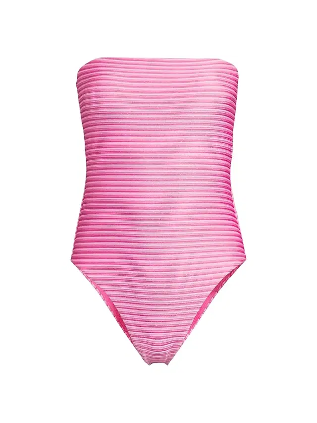 Women's Striped Strapless One-Piece Swimsuit - Pink Multi