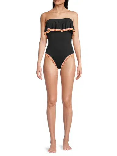 Milly Women's Strapless Ruffle Crochet-Trim One-Piece Swimsuit | Thumbnail 2 Milly Women's Strapless Ruffle Crochet-Trim One-Piece Swimsuit | Thumbnail 2