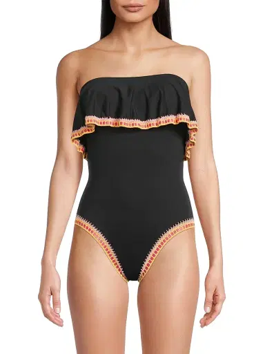 Milly Women's Strapless Ruffle Crochet-Trim One-Piece Swimsuit | Thumbnail 3 Milly Women's Strapless Ruffle Crochet-Trim One-Piece Swimsuit | Thumbnail 3