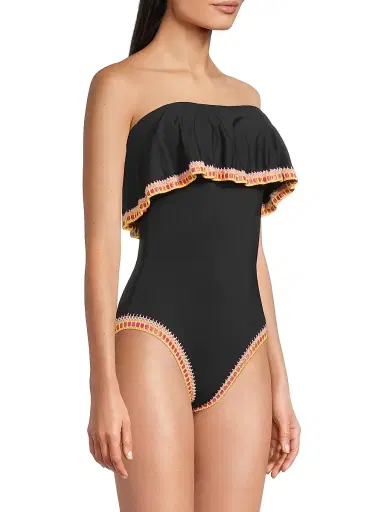 Milly Women's Strapless Ruffle Crochet-Trim One-Piece Swimsuit | Thumbnail 4 Milly Women's Strapless Ruffle Crochet-Trim One-Piece Swimsuit | Thumbnail 4