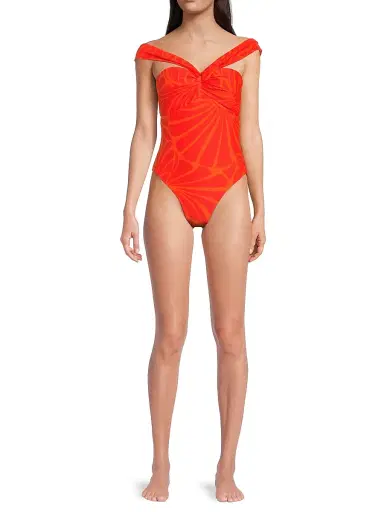 Milly Women's Betsy Abstract Kai Print Bandeau One-Piece Swimsuit - Orange Multi - Size Small | Thumbnail 2