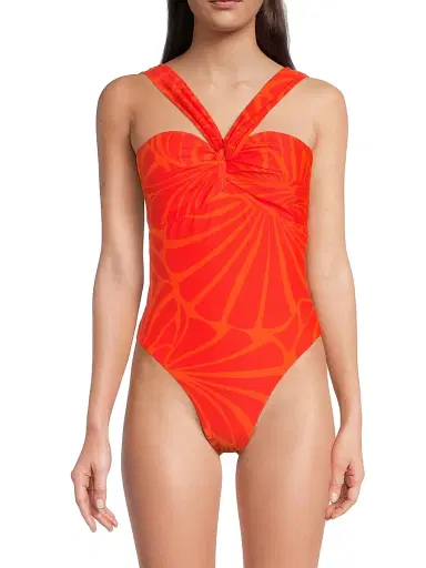 Milly Women's Betsy Abstract Kai Print Bandeau One-Piece Swimsuit - Orange Multi - Size Small | Thumbnail 3