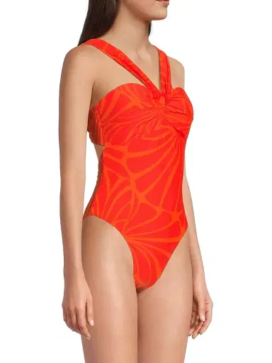 Milly Women's Betsy Abstract Kai Print Bandeau One-Piece Swimsuit - Orange Multi - Size Small | Thumbnail 4