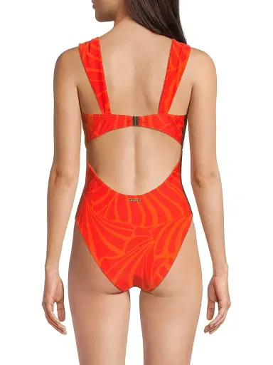 Milly Women's Betsy Abstract Kai Print Bandeau One-Piece Swimsuit - Orange Multi - Size Small | Thumbnail 5