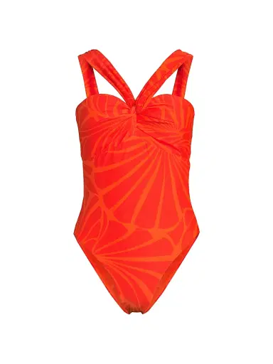 Milly Women's Betsy Abstract Kai Print Bandeau One-Piece Swimsuit - Orange Multi - Size Small | Thumbnail 1