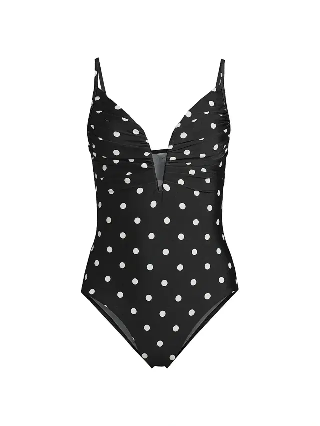 Women's Polka Dot V-Wire One-Piece Swimsuit - Black White
