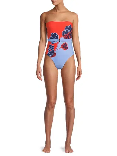 Milly Women's Skewed Petal Strapless One-Piece Swimsuit - Orange Blue - Size Medium | Thumbnail 2 Milly Women's Skewed Petal Strapless One-Piece Swimsuit - Orange Blue - Size Medium | Thumbnail 2