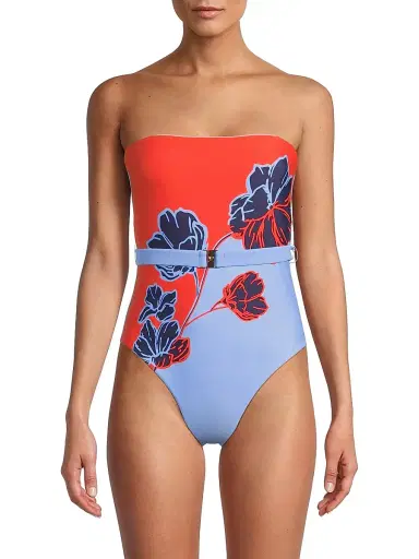 Milly Women's Skewed Petal Strapless One-Piece Swimsuit - Orange Blue - Size Medium | Thumbnail 3 Milly Women's Skewed Petal Strapless One-Piece Swimsuit - Orange Blue - Size Medium | Thumbnail 3