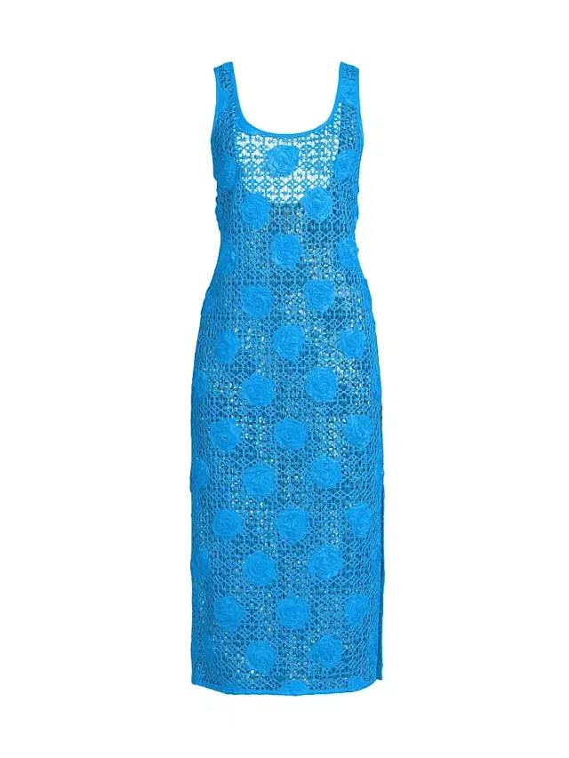 Women's 3D Floral Crochet Cover-Up Dress - Blue