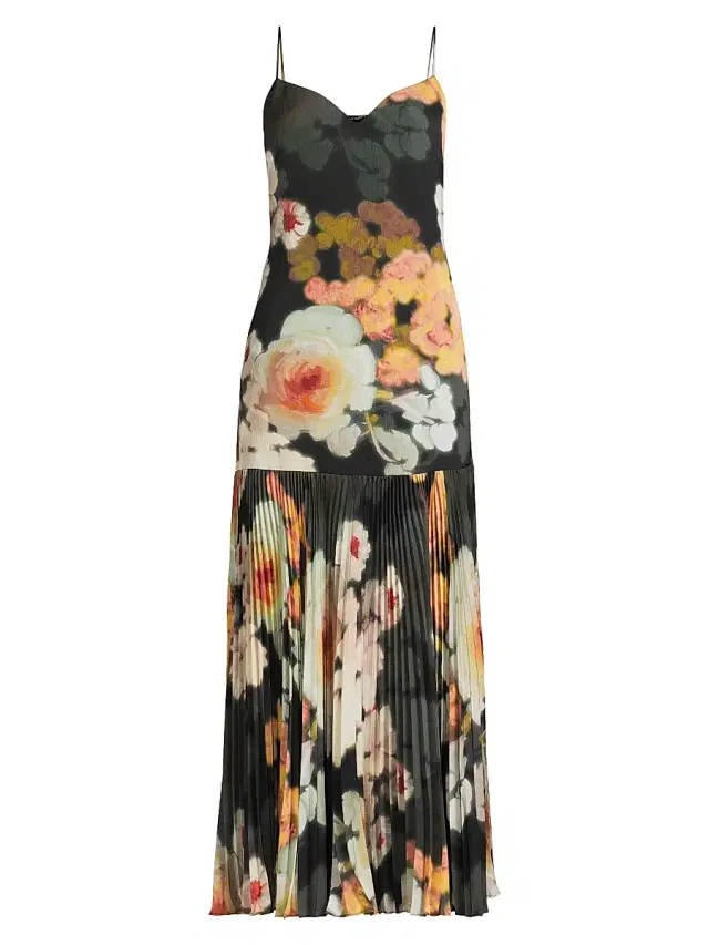Ungaro Women's Camden Watercolor-Print Pleated Cocktail Dress - Black Multi