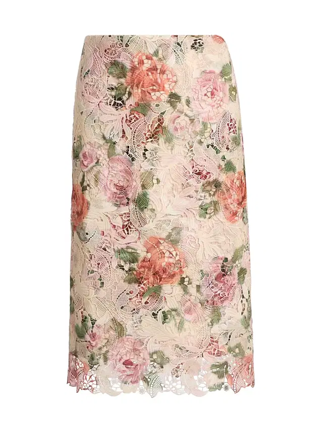 Ungaro Women's Claro Rose-Print Lace Midi-Skirt - Cashew Multi
