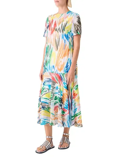 Akris punto Women's Abstract Georgette Crewneck Midi-Dress - Cream Multi - Size 10 | Thumbnail 3 Akris punto Women's Abstract Georgette Crewneck Midi-Dress - Cream Multi - Size 10 | Thumbnail 3