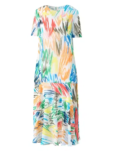 Akris punto Women's Abstract Georgette Crewneck Midi-Dress - Cream Multi - Size 10 | Thumbnail 1 Akris punto Women's Abstract Georgette Crewneck Midi-Dress - Cream Multi - Size 10 | Thumbnail 1