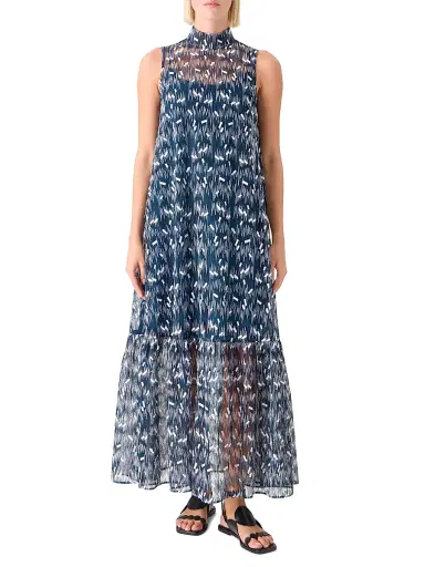 Akris punto Women's Scribble Dot Embroidered Tulle Maxi Dress - Dark Blue Cream - Size 2 | Thumbnail 2