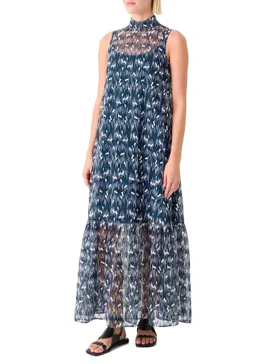 Akris punto Women's Scribble Dot Embroidered Tulle Maxi Dress - Dark Blue Cream - Size 2 | Thumbnail 3